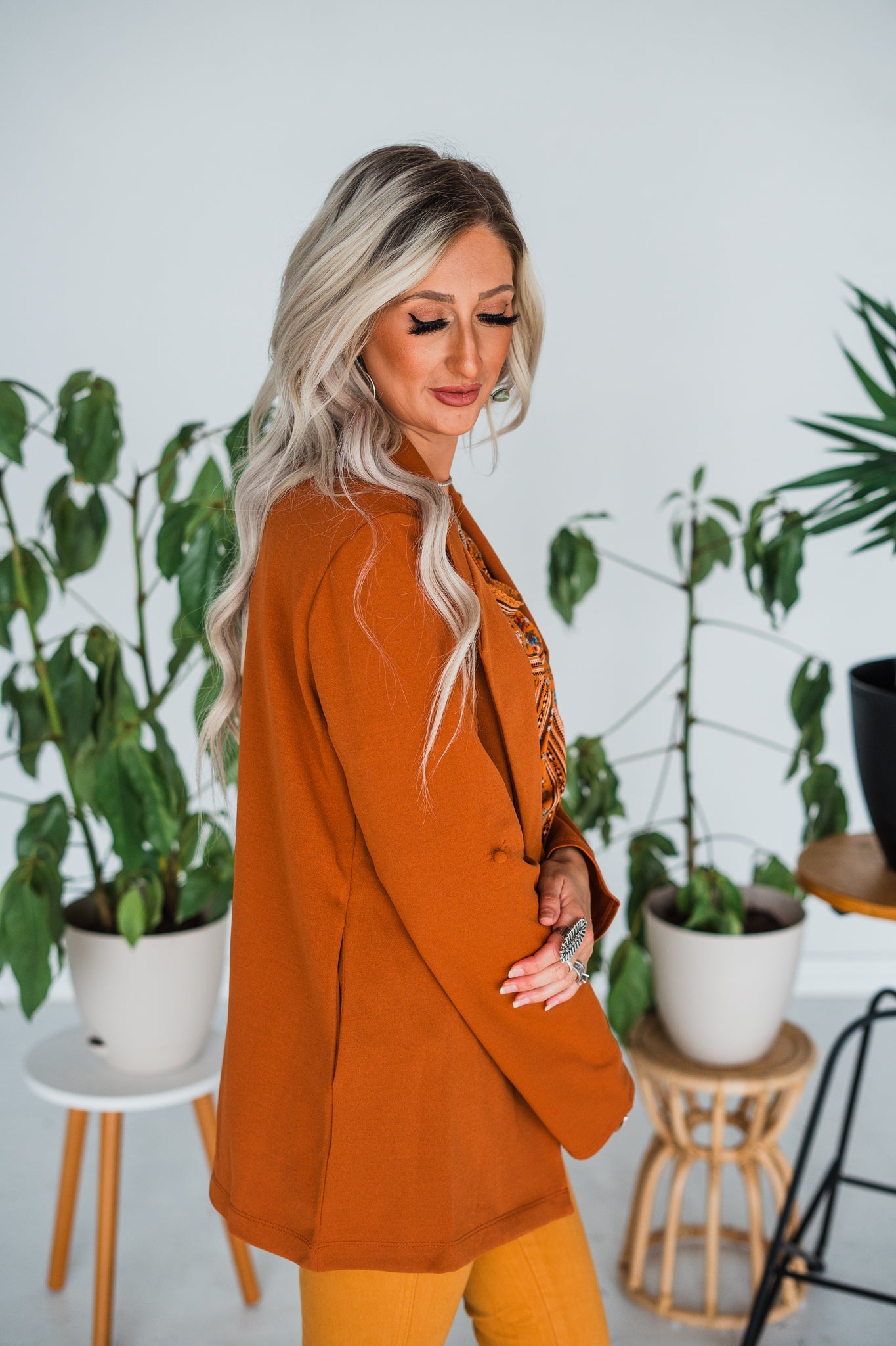 Chestnut Boyfriend Blazer - Whiskey Skies