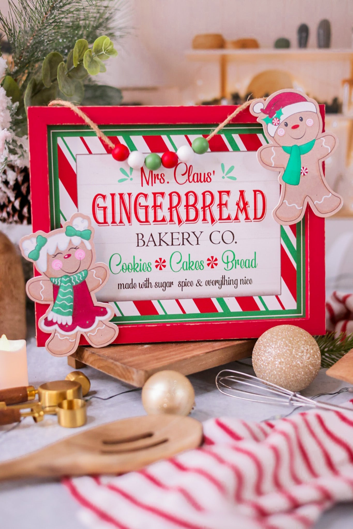 Christmas Gingerbread Signs W/ Beaded Hanger (Two Styles) - Whiskey Skies