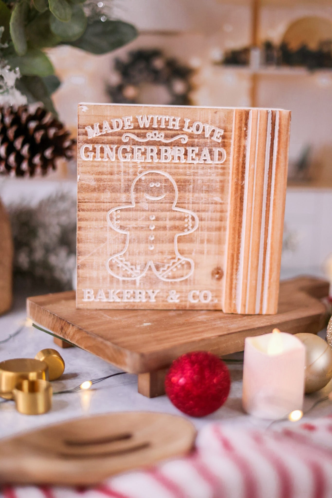 Christmas Gingerbread Wooden Block Table Top Sitter - Whiskey Skies