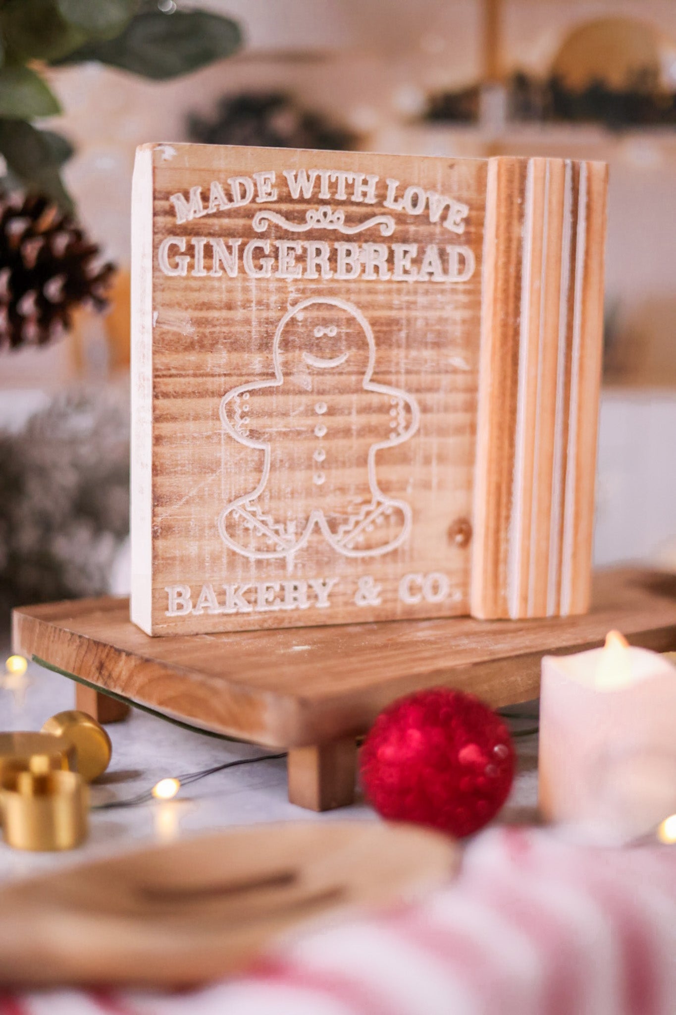 Christmas Gingerbread Wooden Block Table Top Sitter - Whiskey Skies