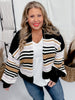 Chunky Knit Striped Open Cardigan - Whiskey Skies
