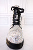 Clear Rhinestone Corky "Mood" Lace Up Boots - Whiskey Skies