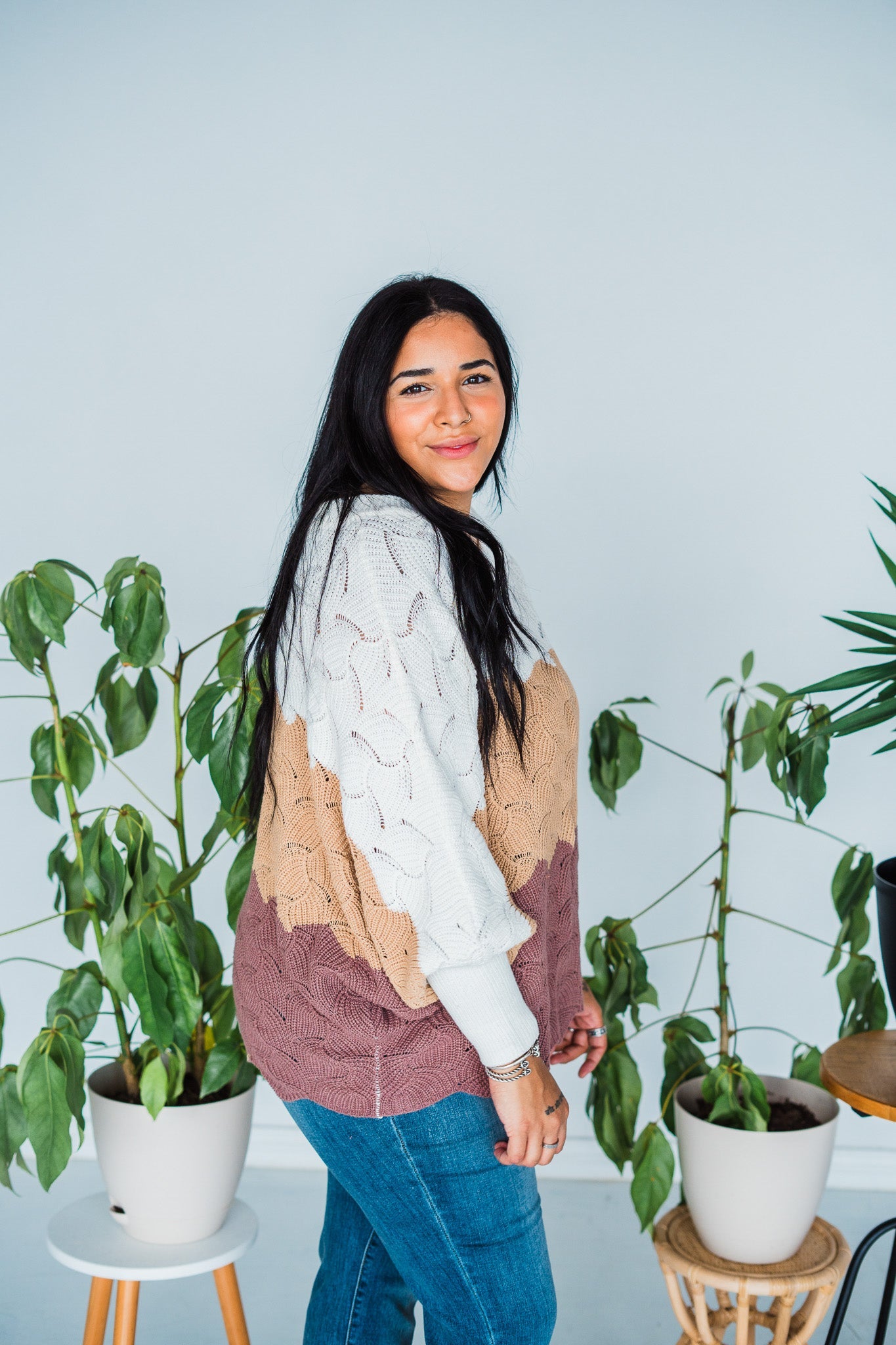 Color Block Dolman Sleeve Knit Sweater - Whiskey Skies