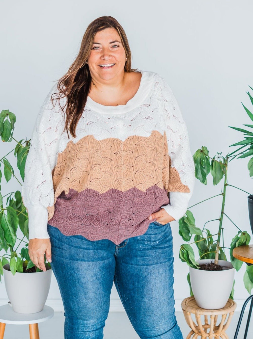 Color Block Dolman Sleeve Knit Sweater - Whiskey Skies