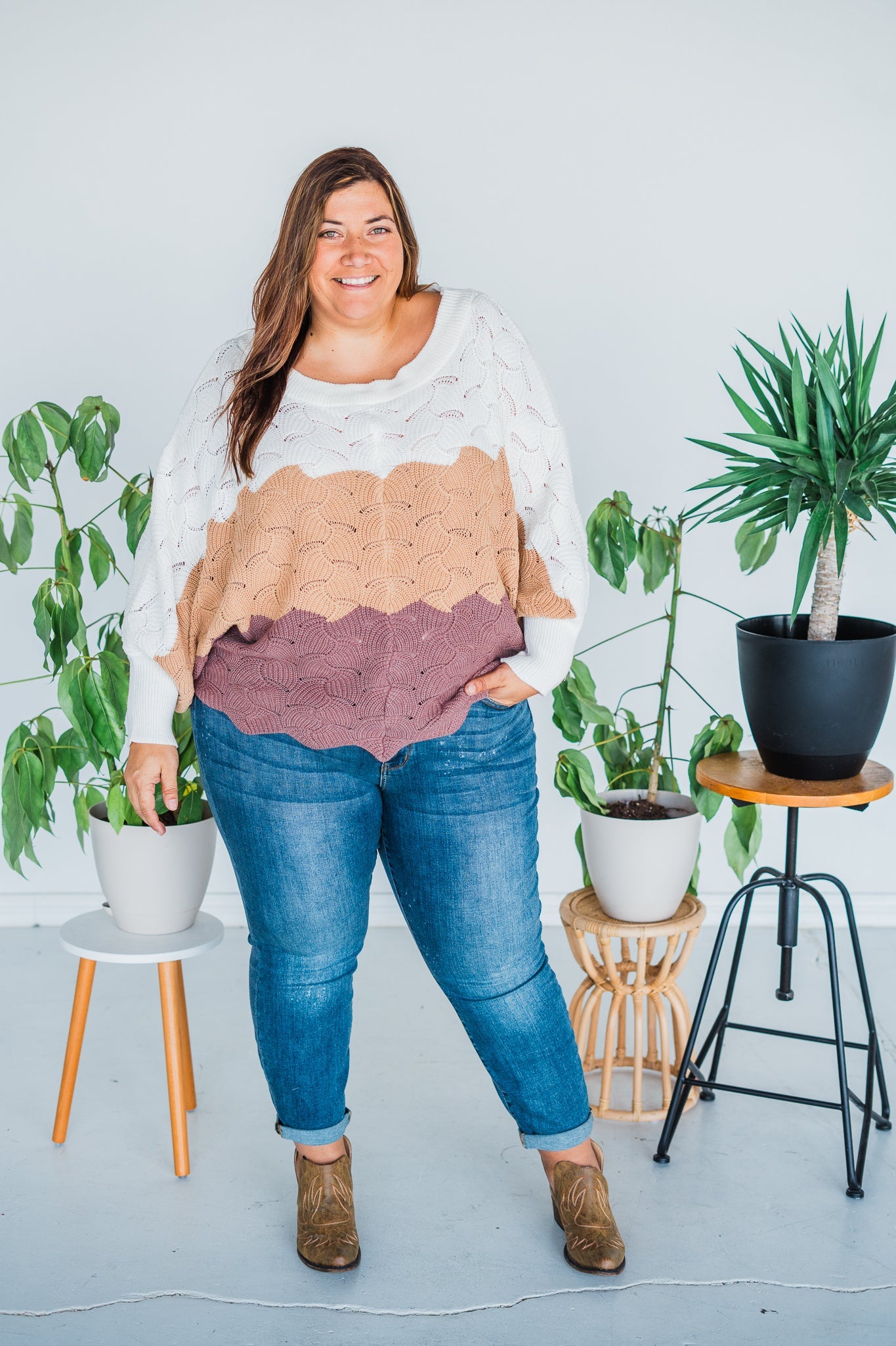 Color Block Dolman Sleeve Knit Sweater - Whiskey Skies