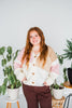 Color Block Knitted Cardigan W/ Button Down Front - Whiskey Skies