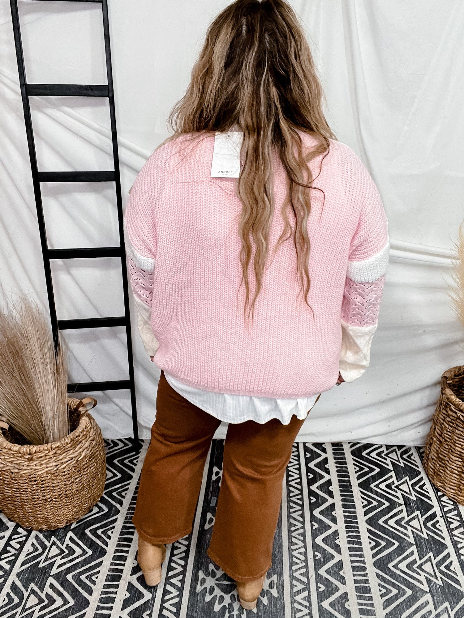 Color Block Knitted Cardigan W/ Button Down Front - Whiskey Skies