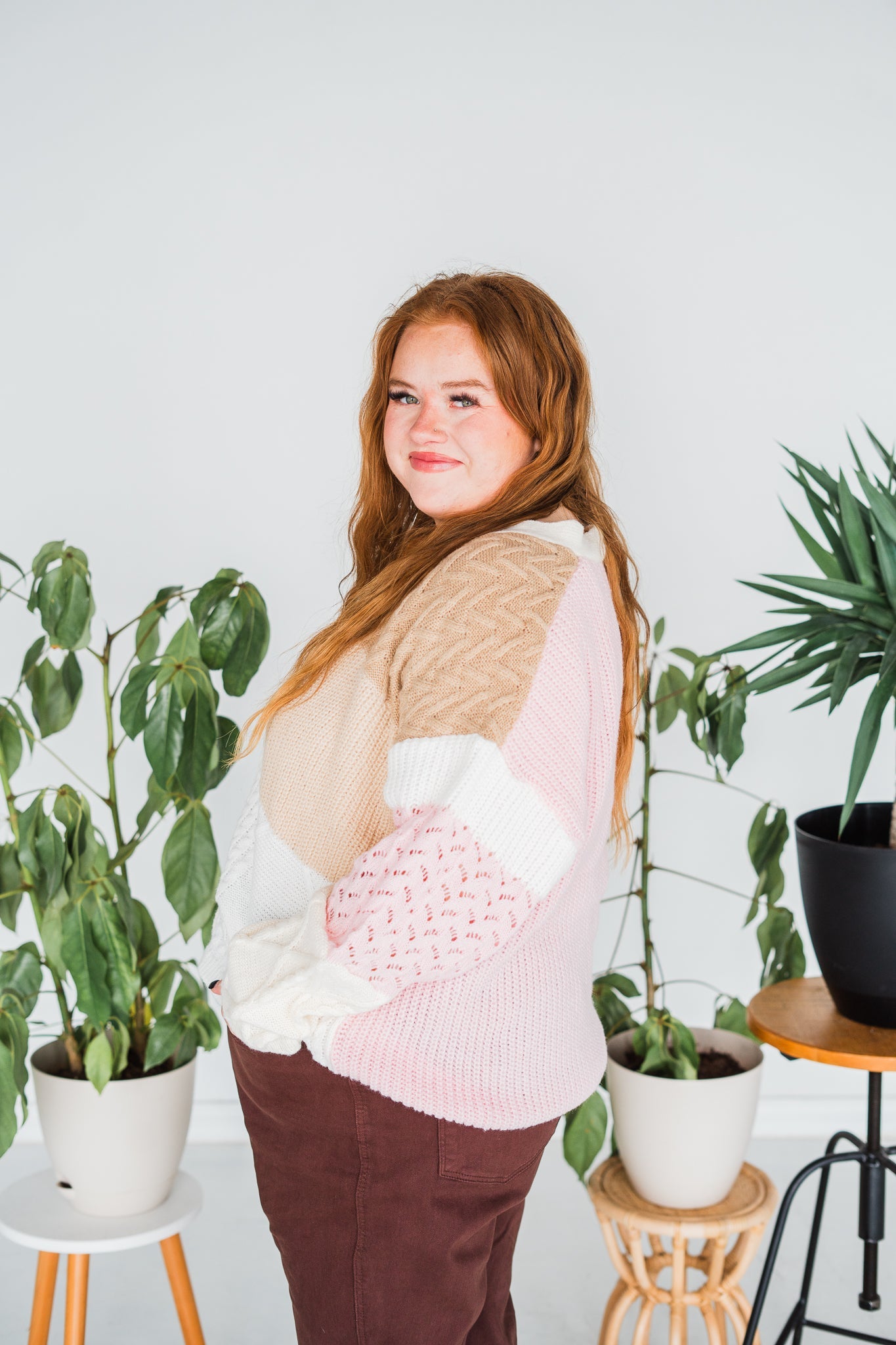 Color Block Knitted Cardigan W/ Button Down Front - Whiskey Skies