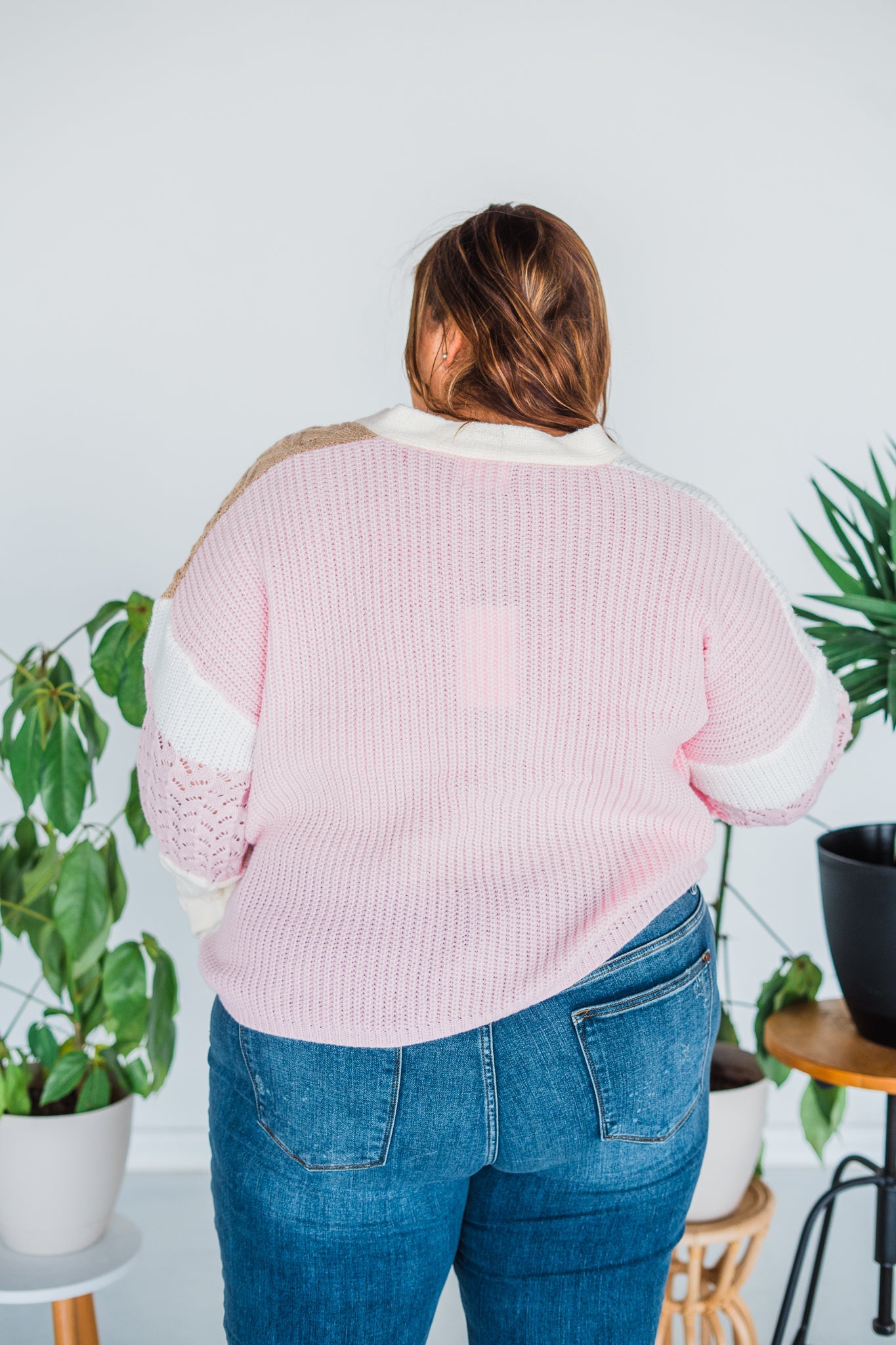 Color Block Knitted Cardigan W/ Button Down Front - Whiskey Skies