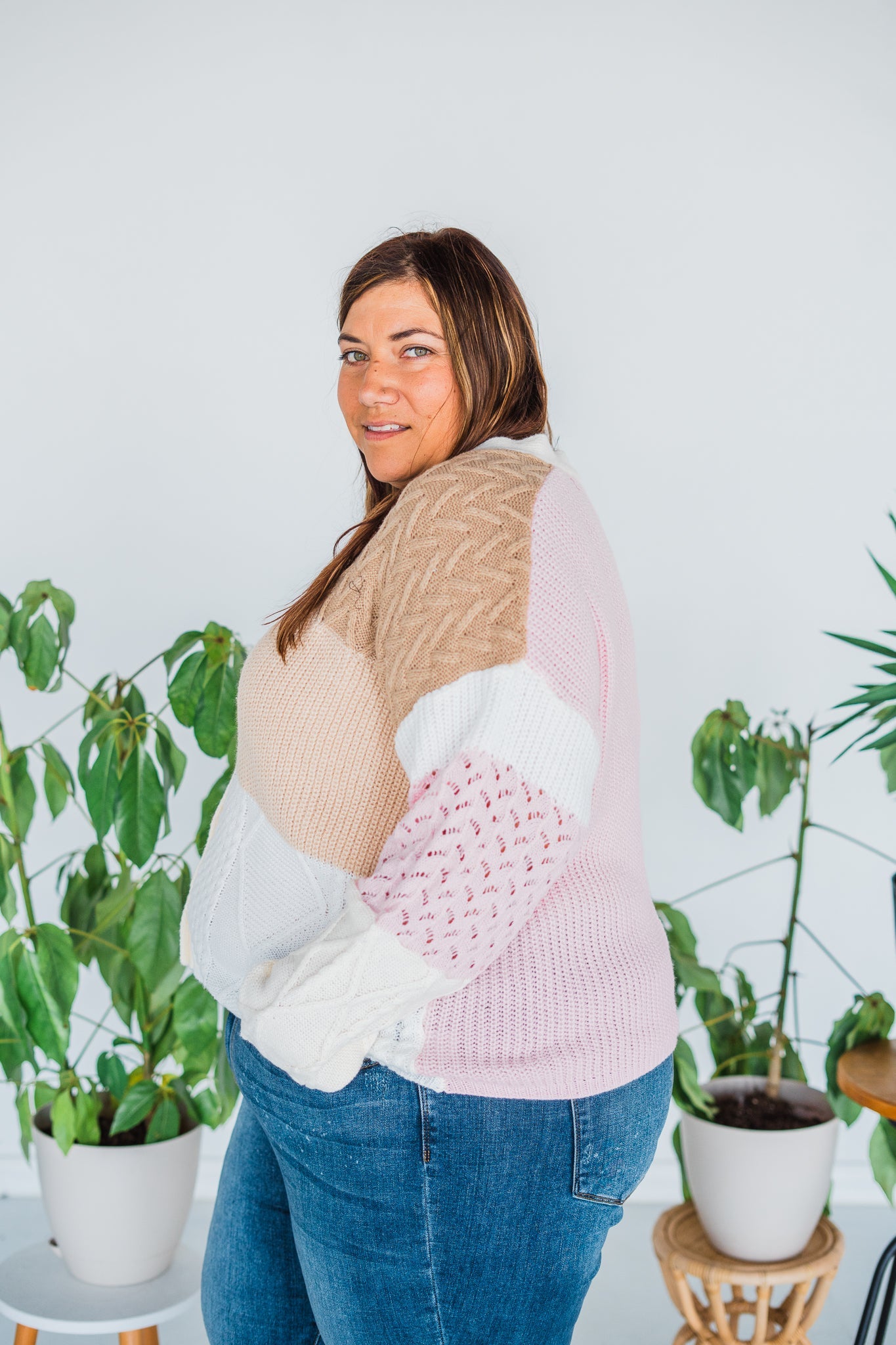 Color Block Knitted Cardigan W/ Button Down Front - Whiskey Skies
