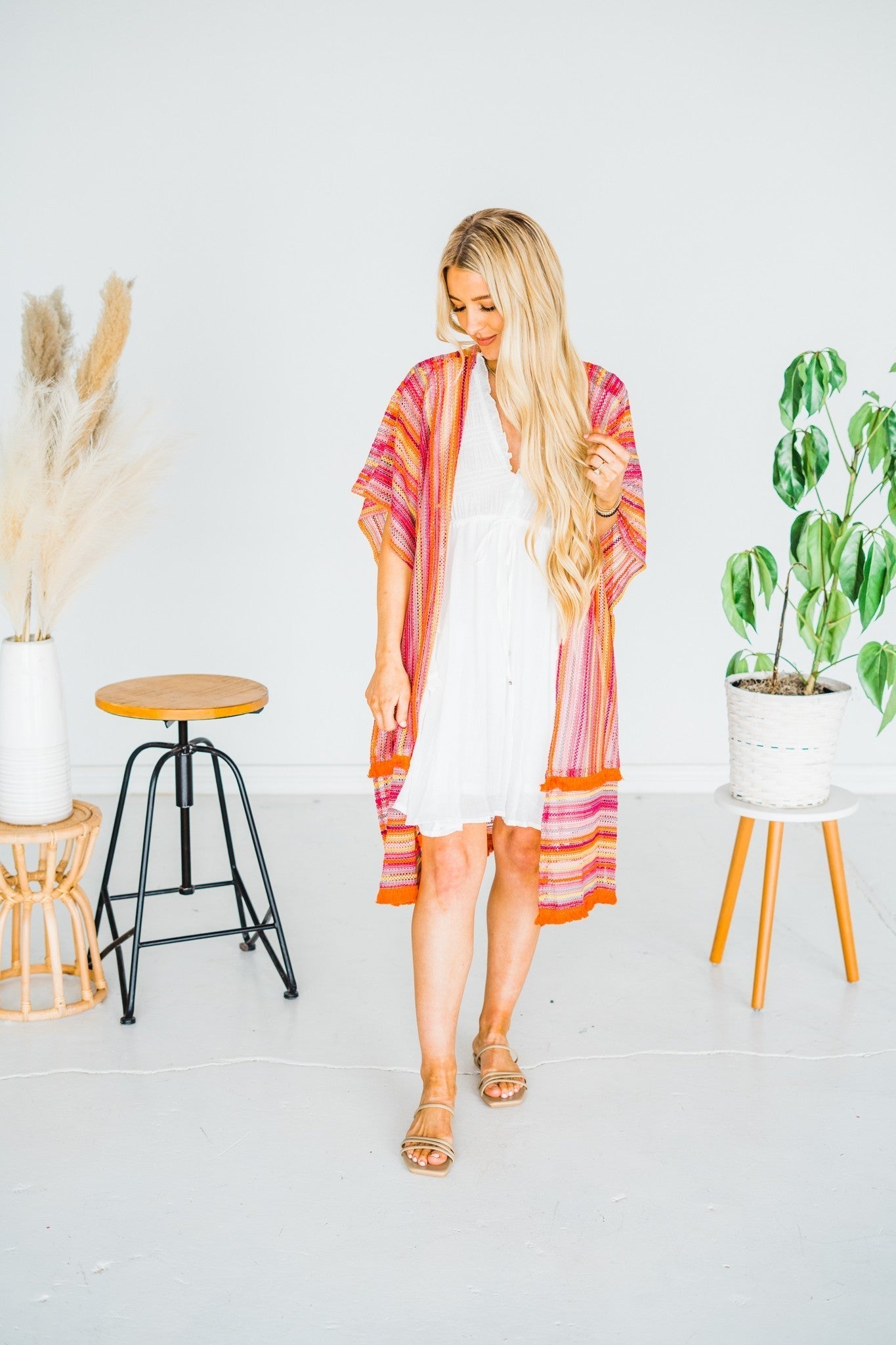 Colorful Fringe Trim Cover Up Kimono - Whiskey Skies