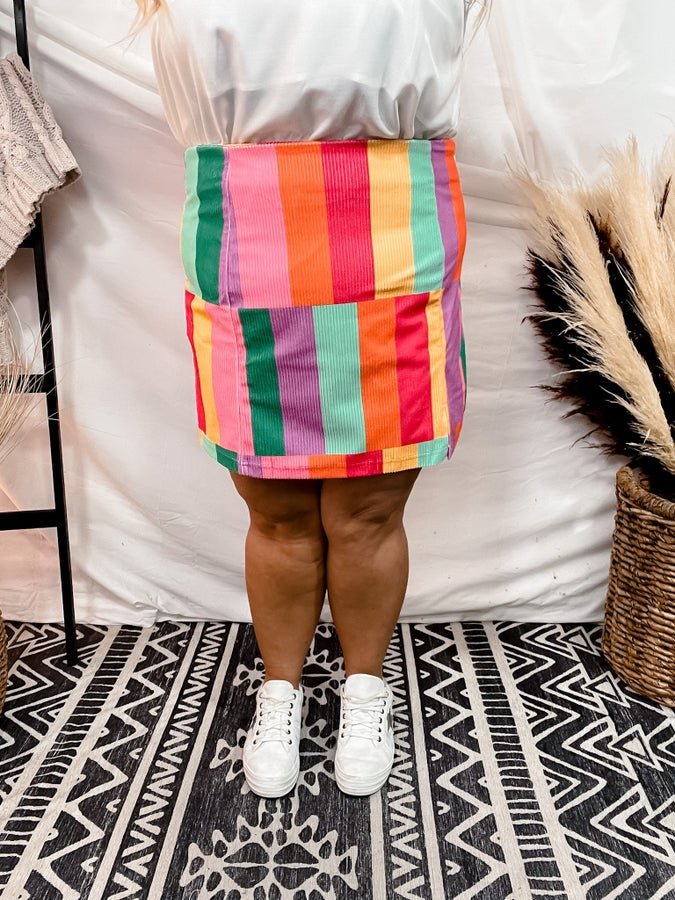 Corduroy Color Block Skirt - Whiskey Skies