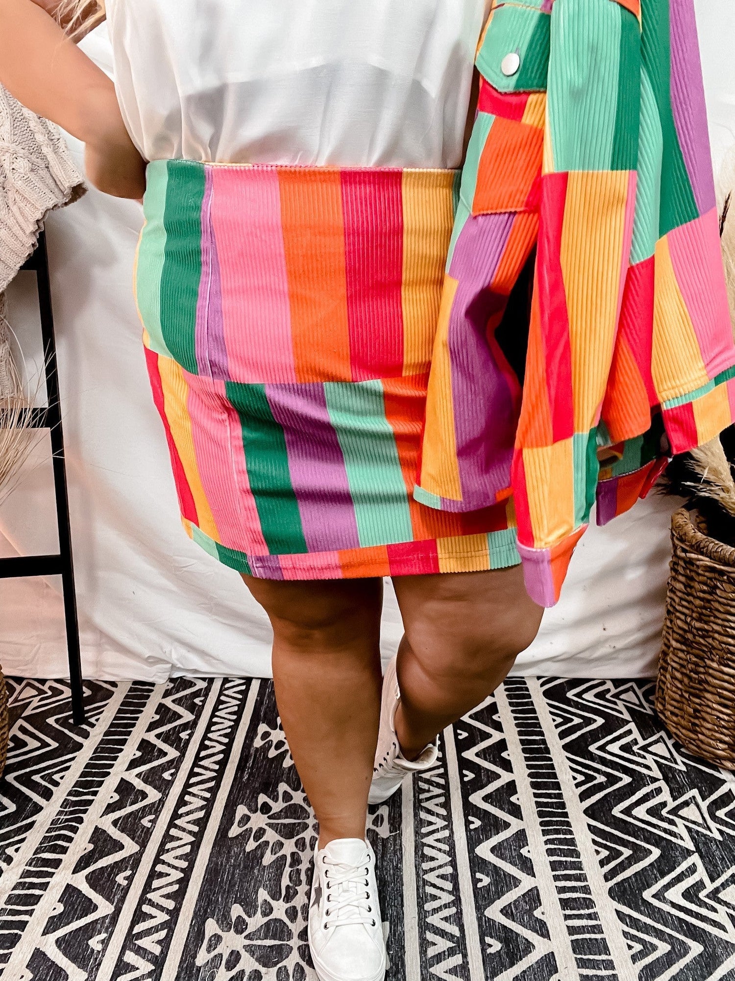 Corduroy Color Block Skirt - Whiskey Skies