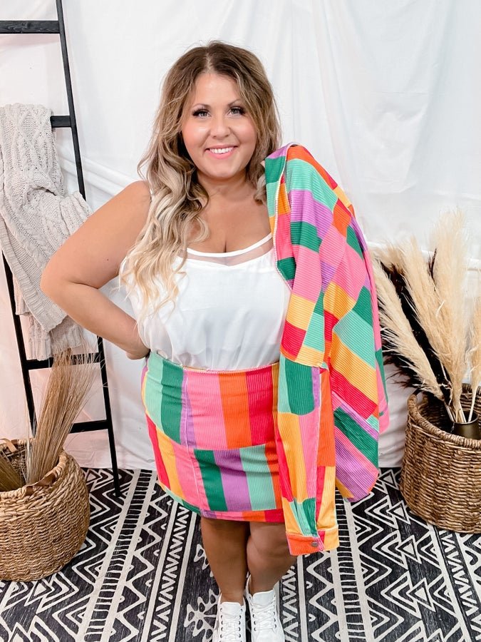 Corduroy Color Block Skirt - Whiskey Skies