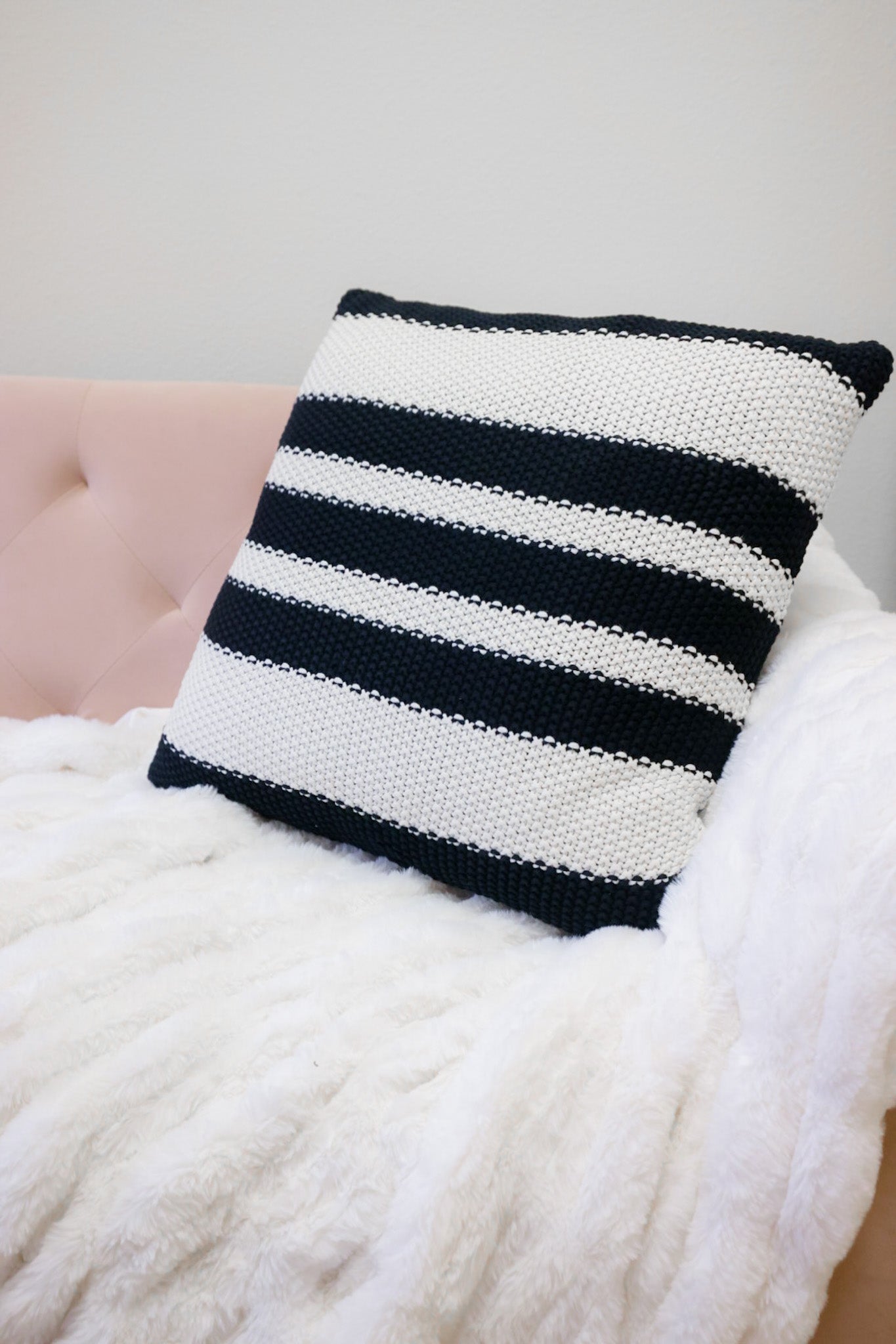 Cotton Knit Black & Cream Pillow - Whiskey Skies