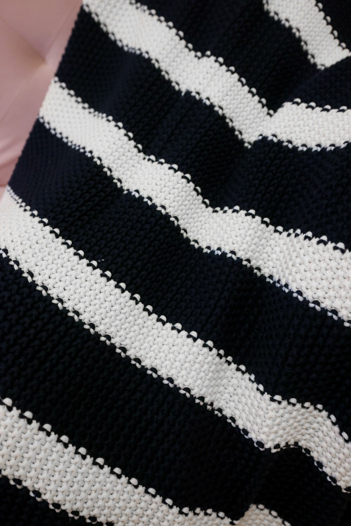 Cotton Knit Black Cream Throw Blanket