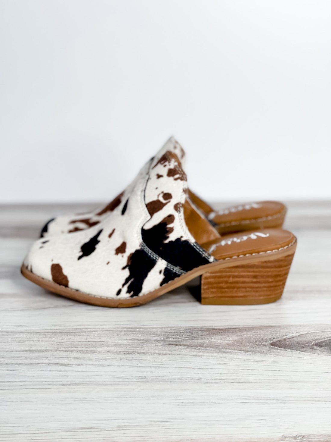 Cow Print Mule Sandal - Whiskey Skies