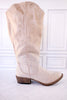 Cream Crystal Wide Calf Boots - Whiskey Skies