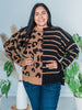 Crew Neck Leopard/Stripe Multi Pattern Sweater - Whiskey Skies