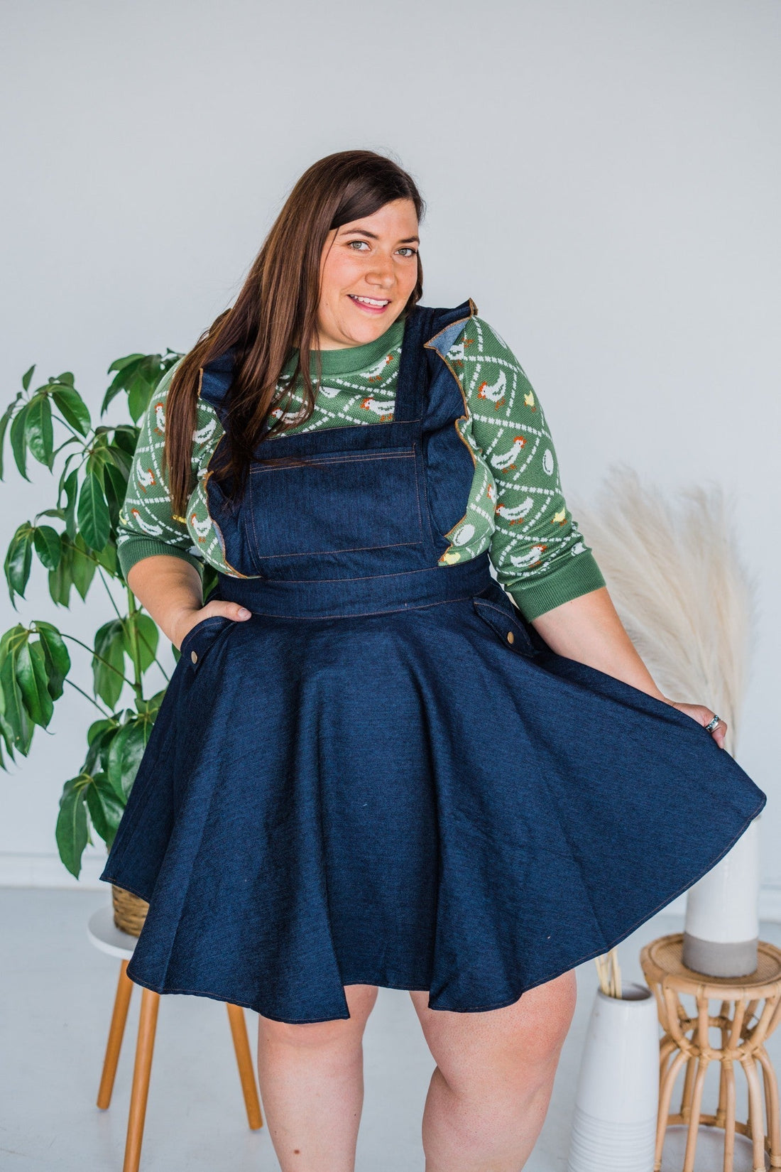 Dark Blue Denim Ruffle Pinafore - Whiskey Skies