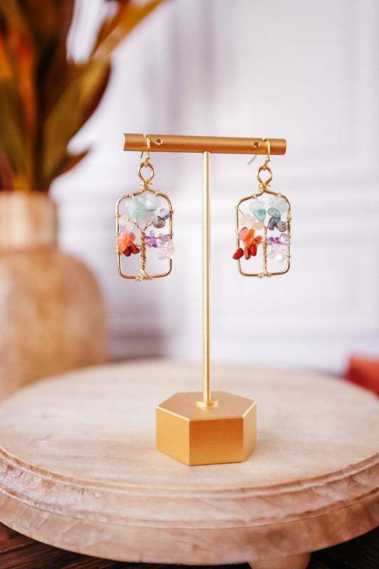 Deep Roots in Patchwork Stones Earrings - Whiskey Skies