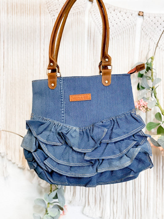 Denim Bella Tote Bag - Whiskey Skies - VAAN GLOBAL INC.