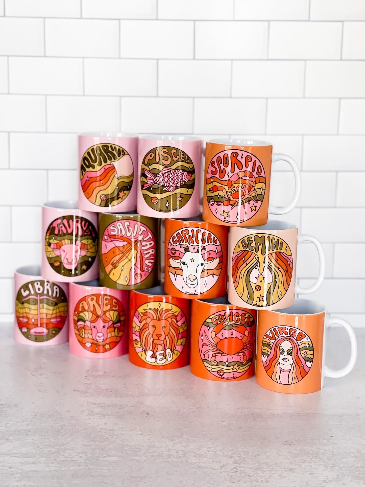 Doodle Zodiac Coffee Mugs (12 Styles) *Final Sale* - Whiskey Skies
