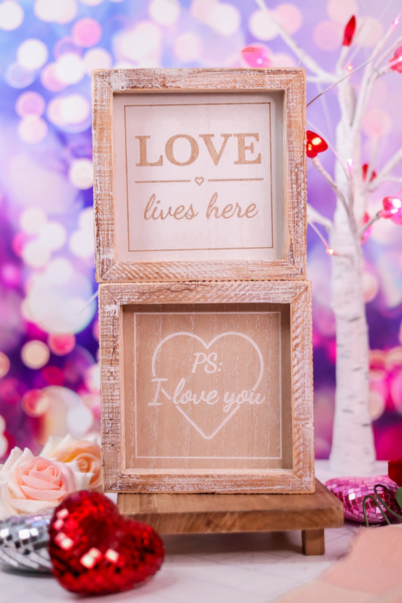 Double Sided "P.S. I Love You" Wooden Sign - Whiskey Skies