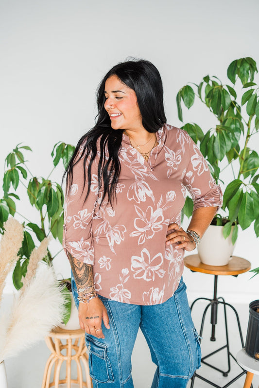 Dusty Mauve Floral Print Top - Whiskey Skies