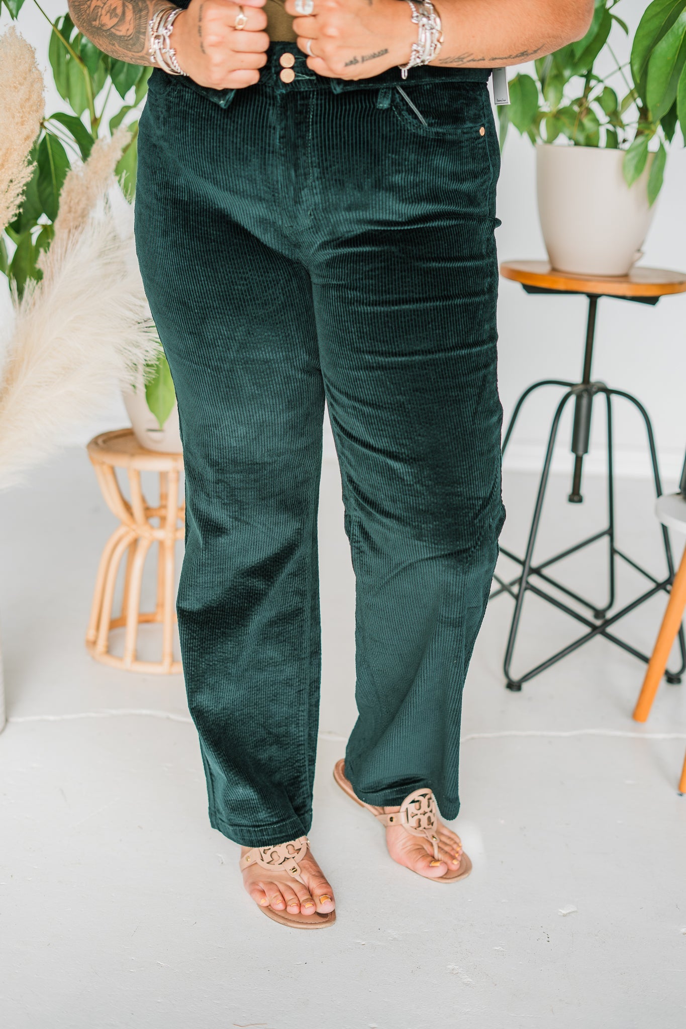 Judy Blue Emerald Green Corduroy Wide Leg Jeans