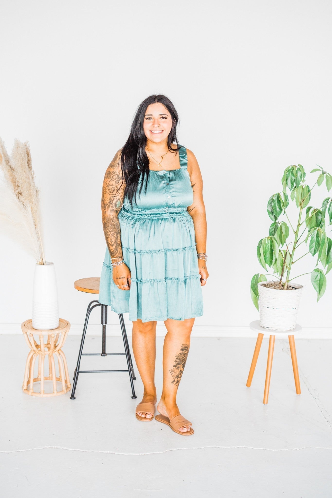 Emerald Green Tiered Dress - Whiskey Skies