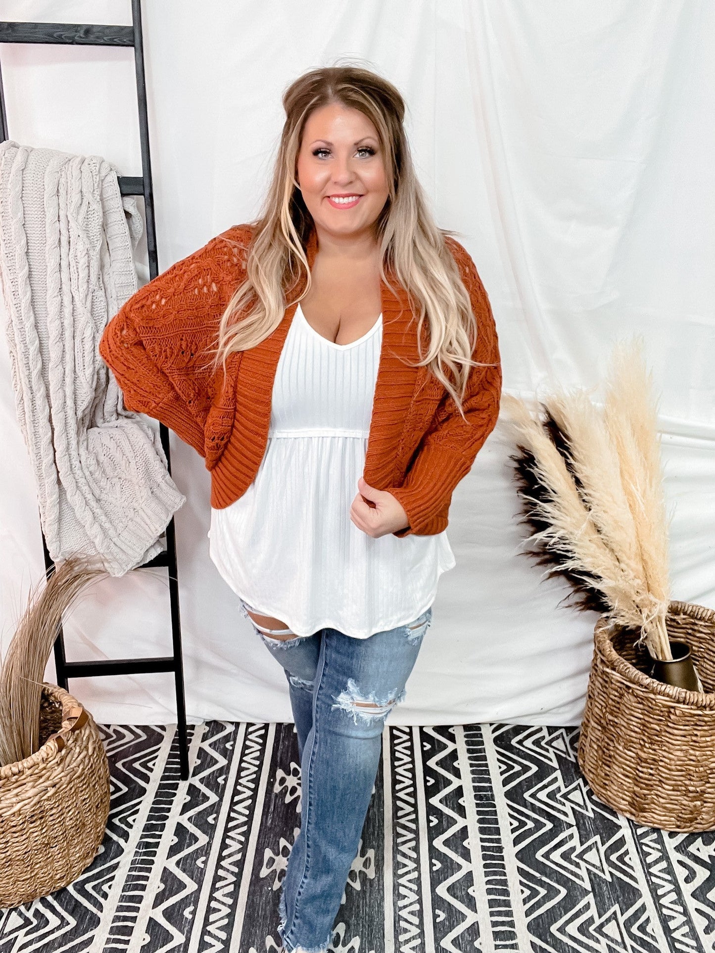 Rust Dolman Open Sweater Cardigan