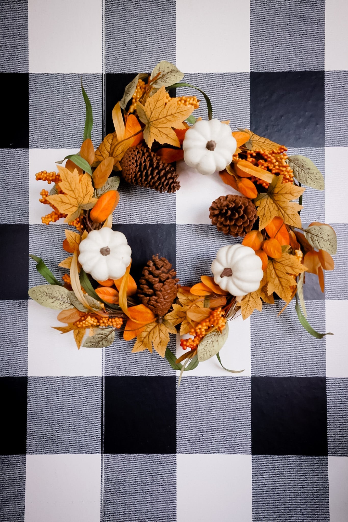 Fall Decor Wreath W/ White Pumpkins - Whiskey Skies