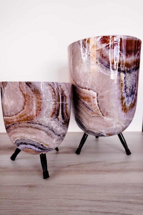 Faux Marble Footed Pot Set Of Two - Whiskey Skies