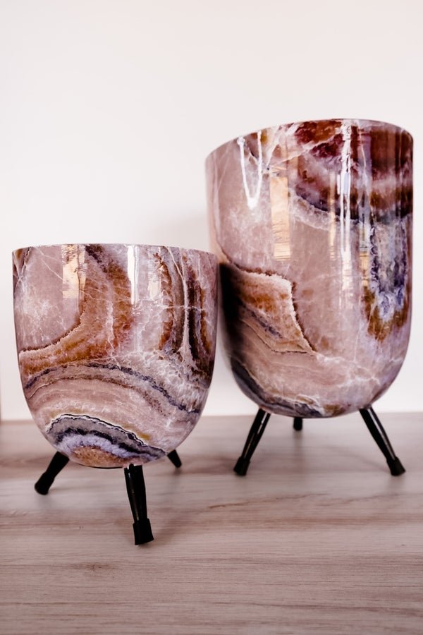 Faux Marble Footed Pot Set Of Two - Whiskey Skies