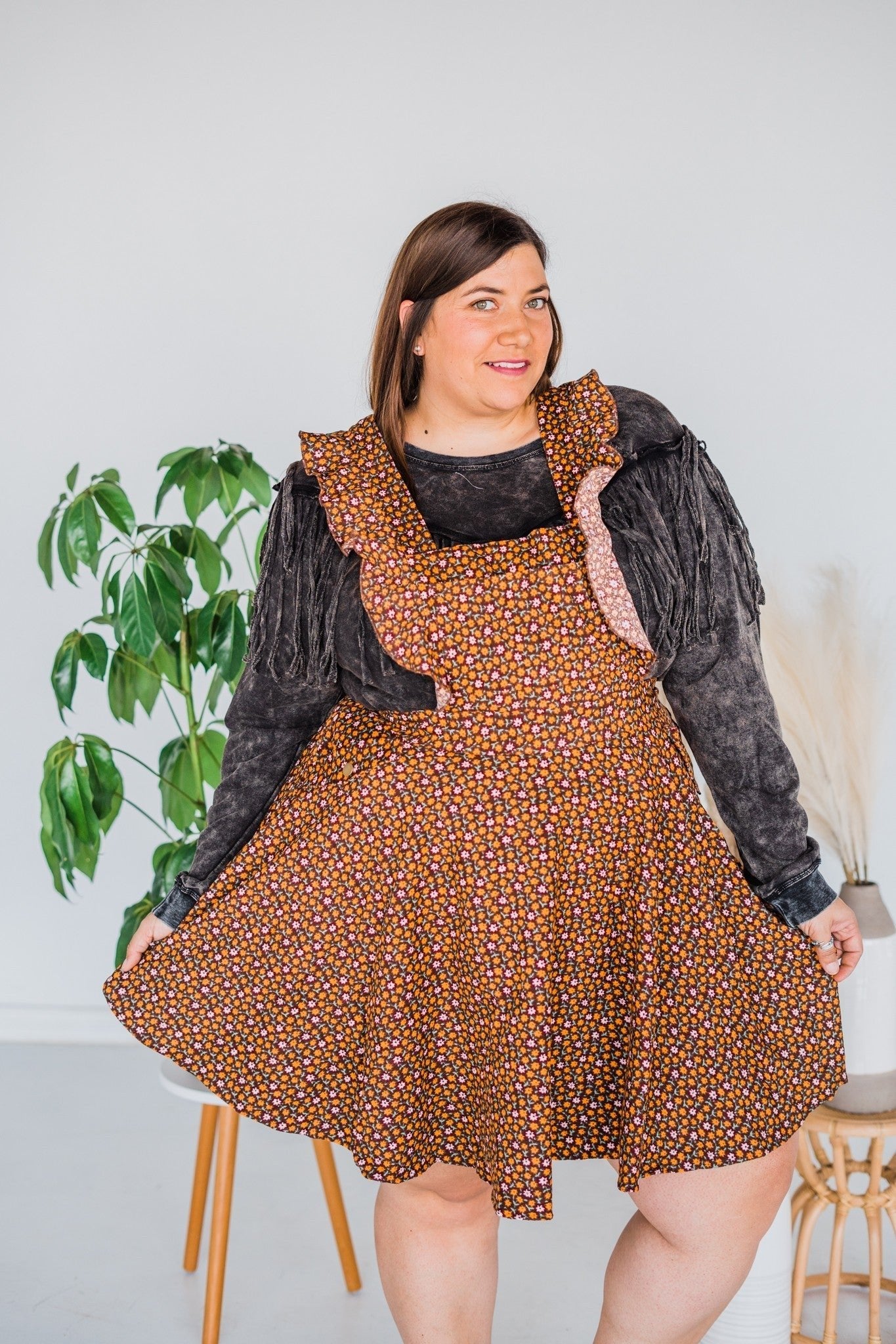 Floral Corduroy Pinafore - Whiskey Skies