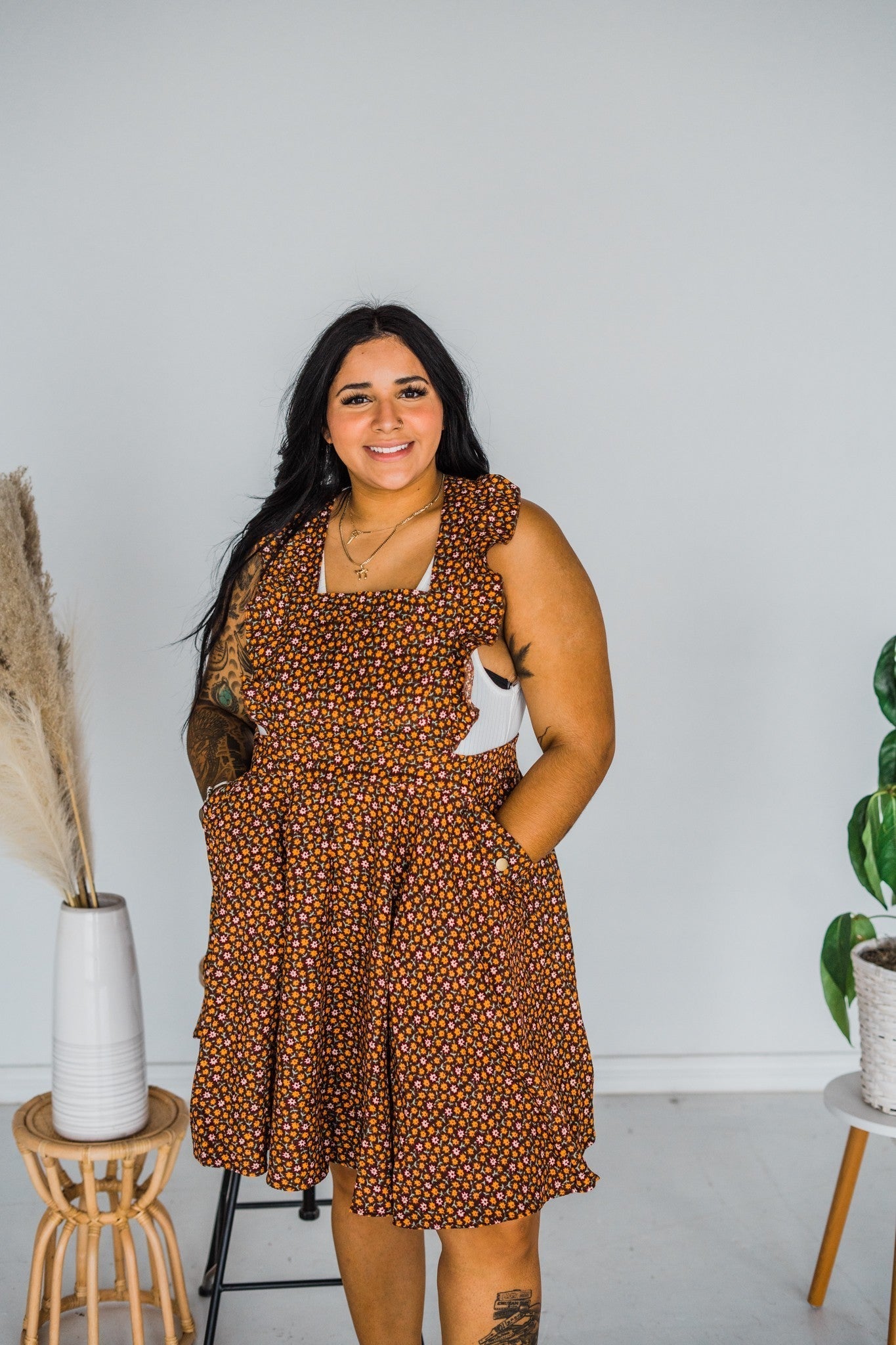 Floral Corduroy Pinafore - Whiskey Skies