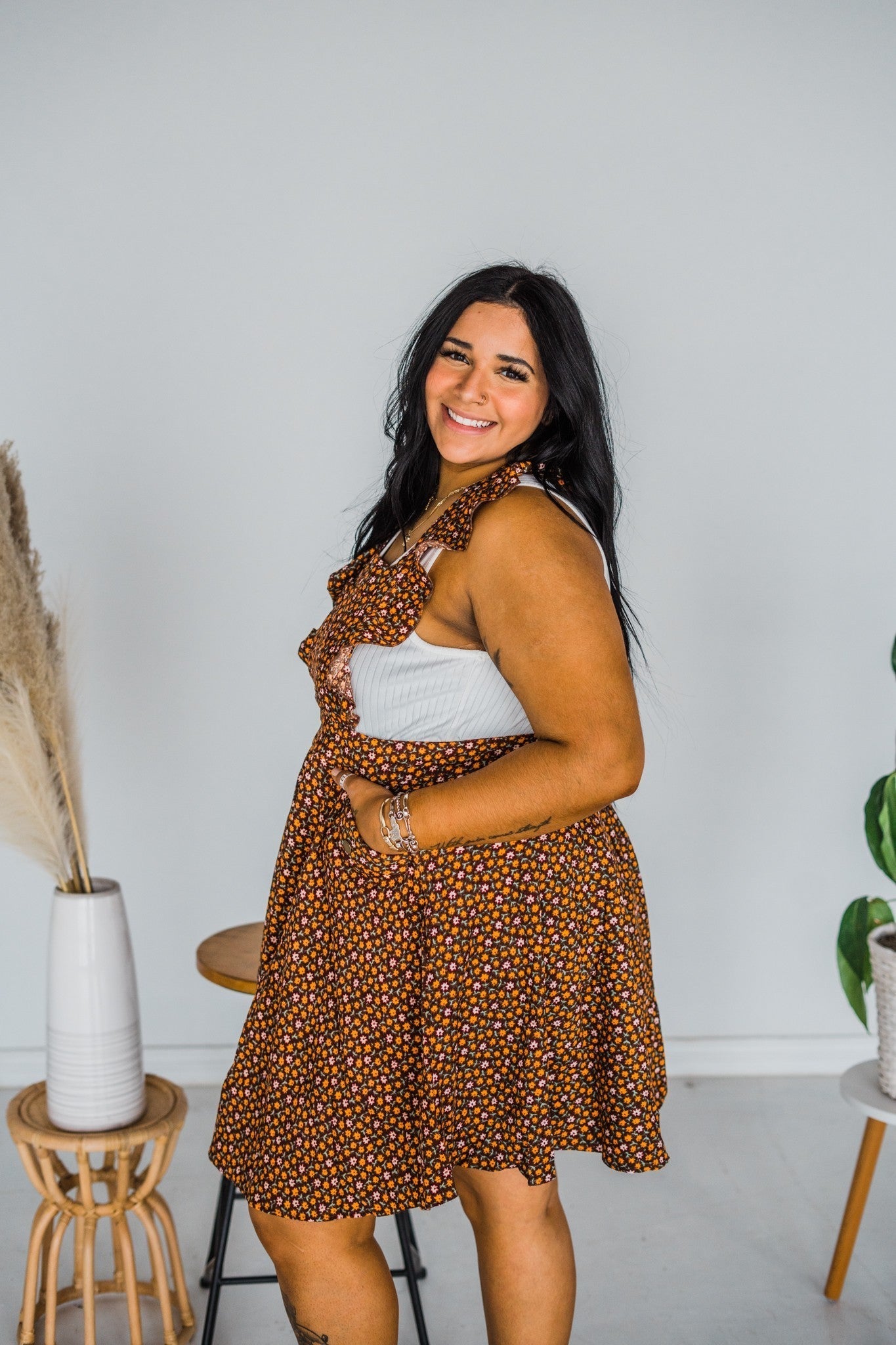 Floral Corduroy Pinafore - Whiskey Skies