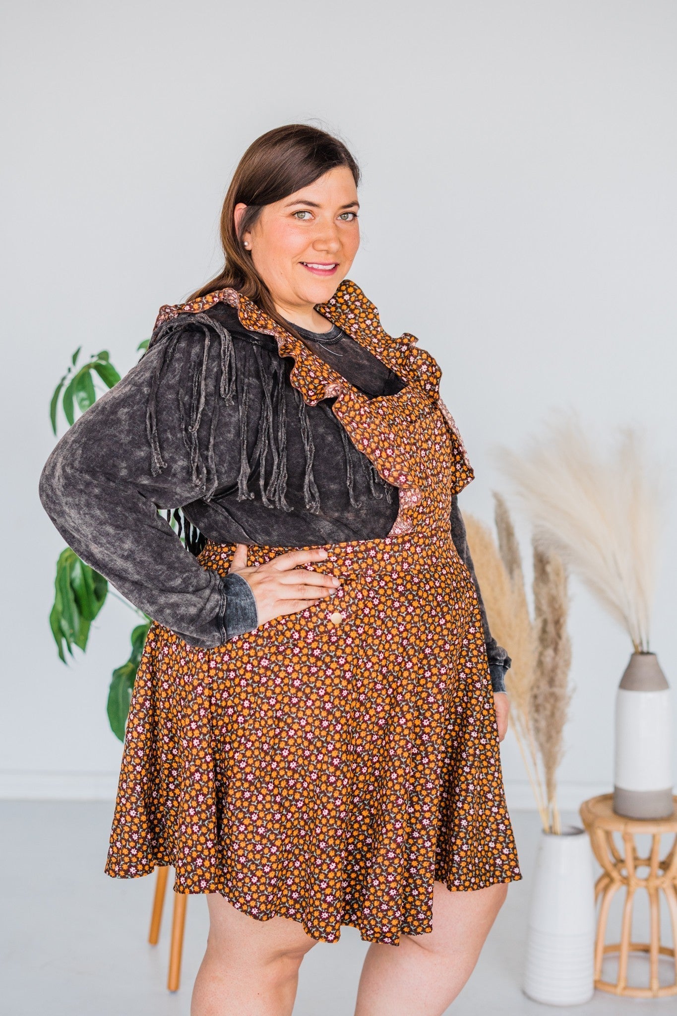 Floral Corduroy Pinafore - Whiskey Skies