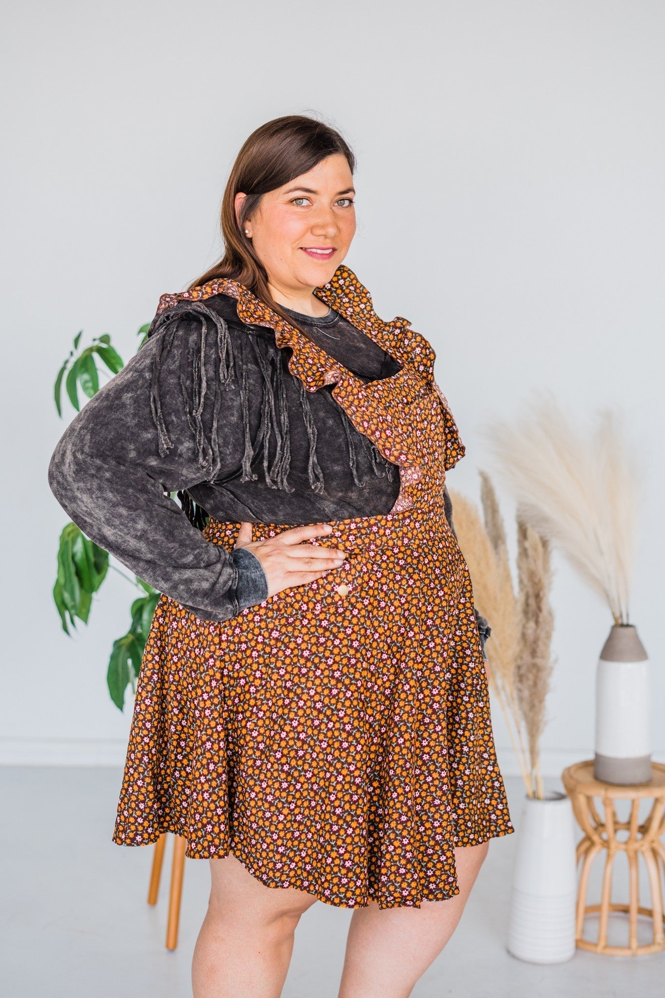 Floral Corduroy Pinafore - Whiskey Skies