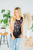 Floral Embroidered Black Tank Top - Whiskey Skies