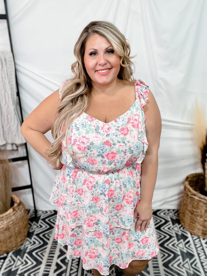 Floral Fit And Flair Dress With Flutter Straps - Whiskey Skies