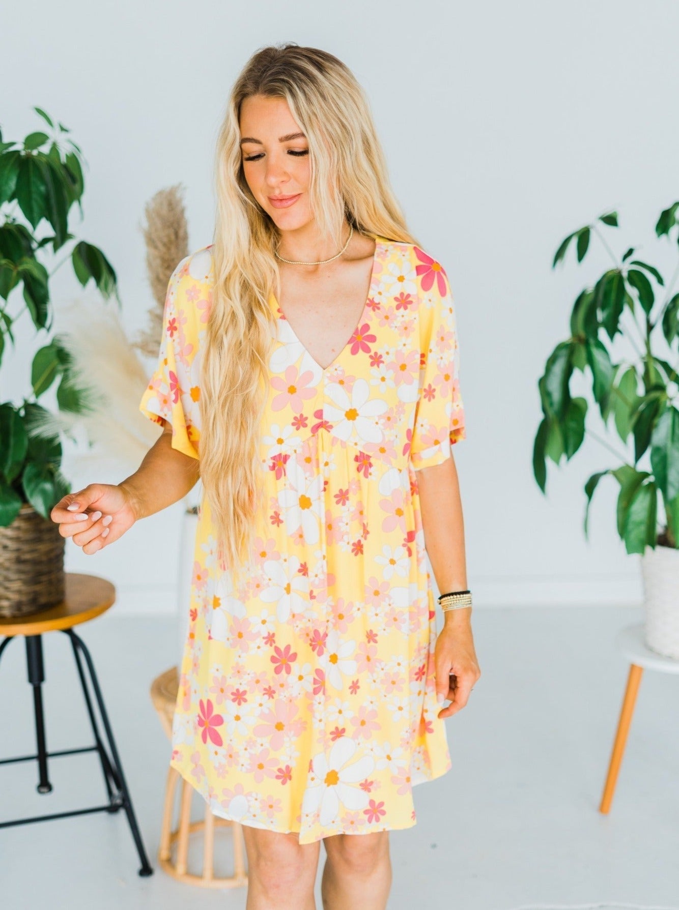 Floral Print Babydoll Dress - Whiskey Skies - ANDREE BY UNIT