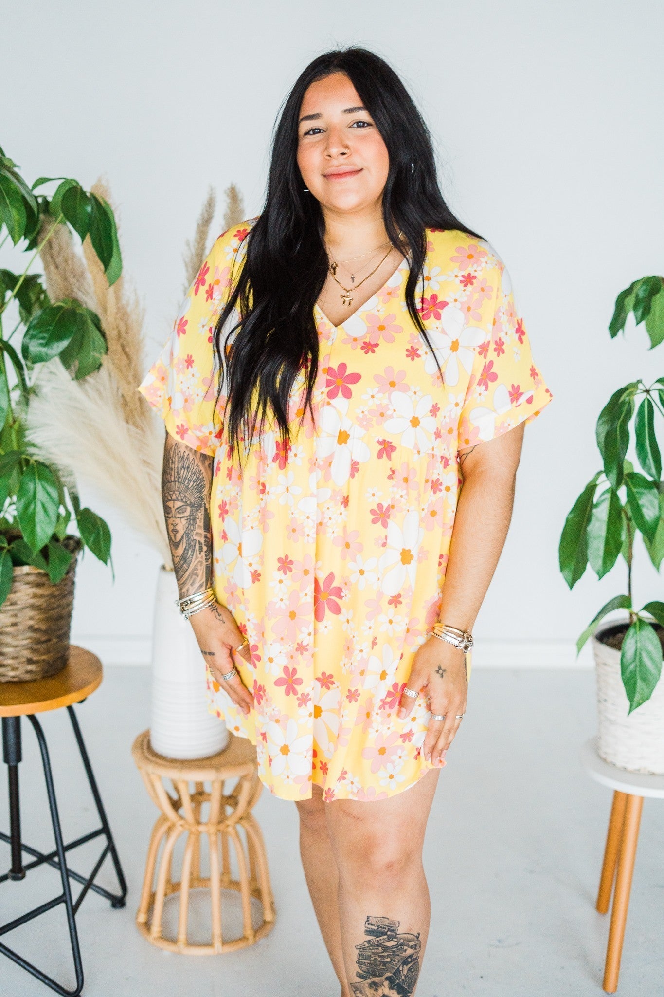 Floral Print Babydoll Dress - Whiskey Skies - ANDREE BY UNIT
