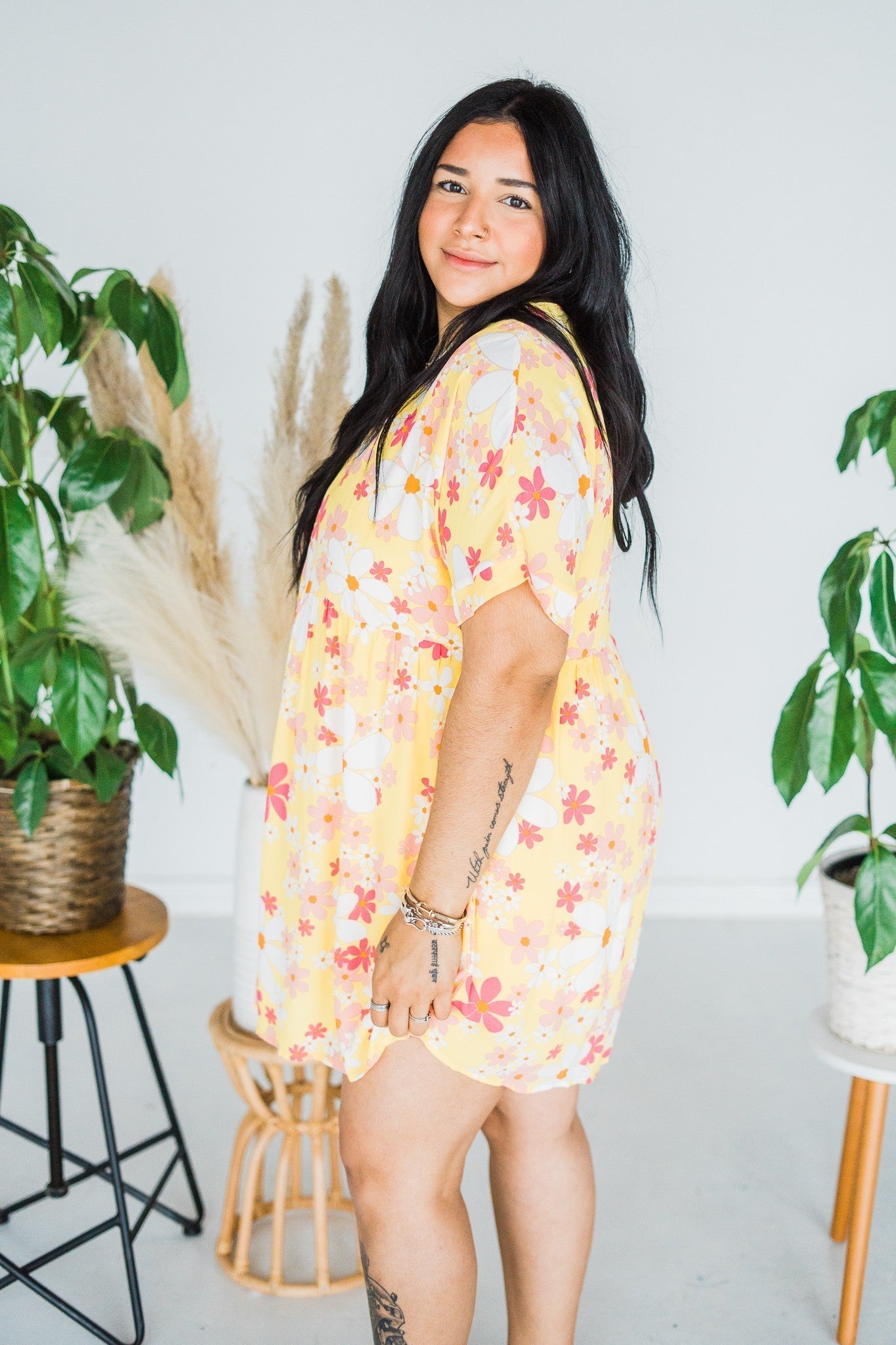 Floral Print Babydoll Dress - Whiskey Skies - ANDREE BY UNIT