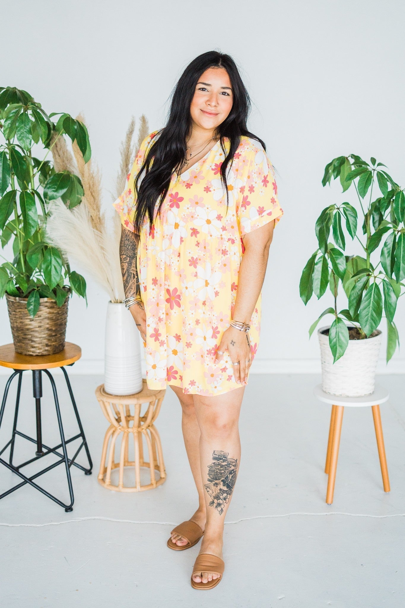 Floral Print Babydoll Dress - Whiskey Skies - ANDREE BY UNIT