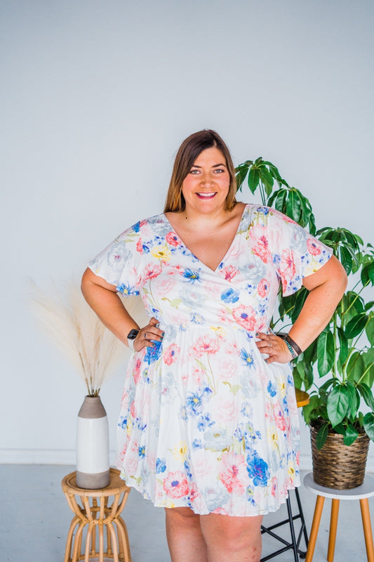 Floral Print Surplice Dress - Whiskey Skies
