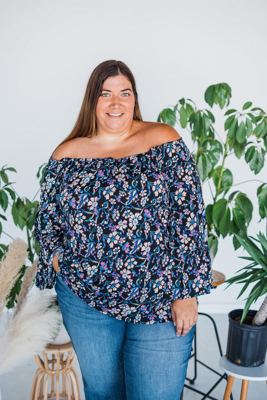 Floral Wide Neck Blouse - Whiskey Skies
