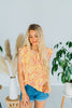 Flutter Sleeve Front Tie Top - Whiskey Skies