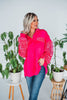 Fuchsia Long Sleeve Sequin Button Up Shirt - Whiskey Skies
